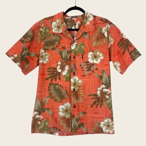 💙3 for $15 Palmwave Mens Orange Hawaiian Tropical Floral Button Down Shirt